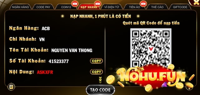 Nạp tiền tham gia nổ hũ Kim Cương 